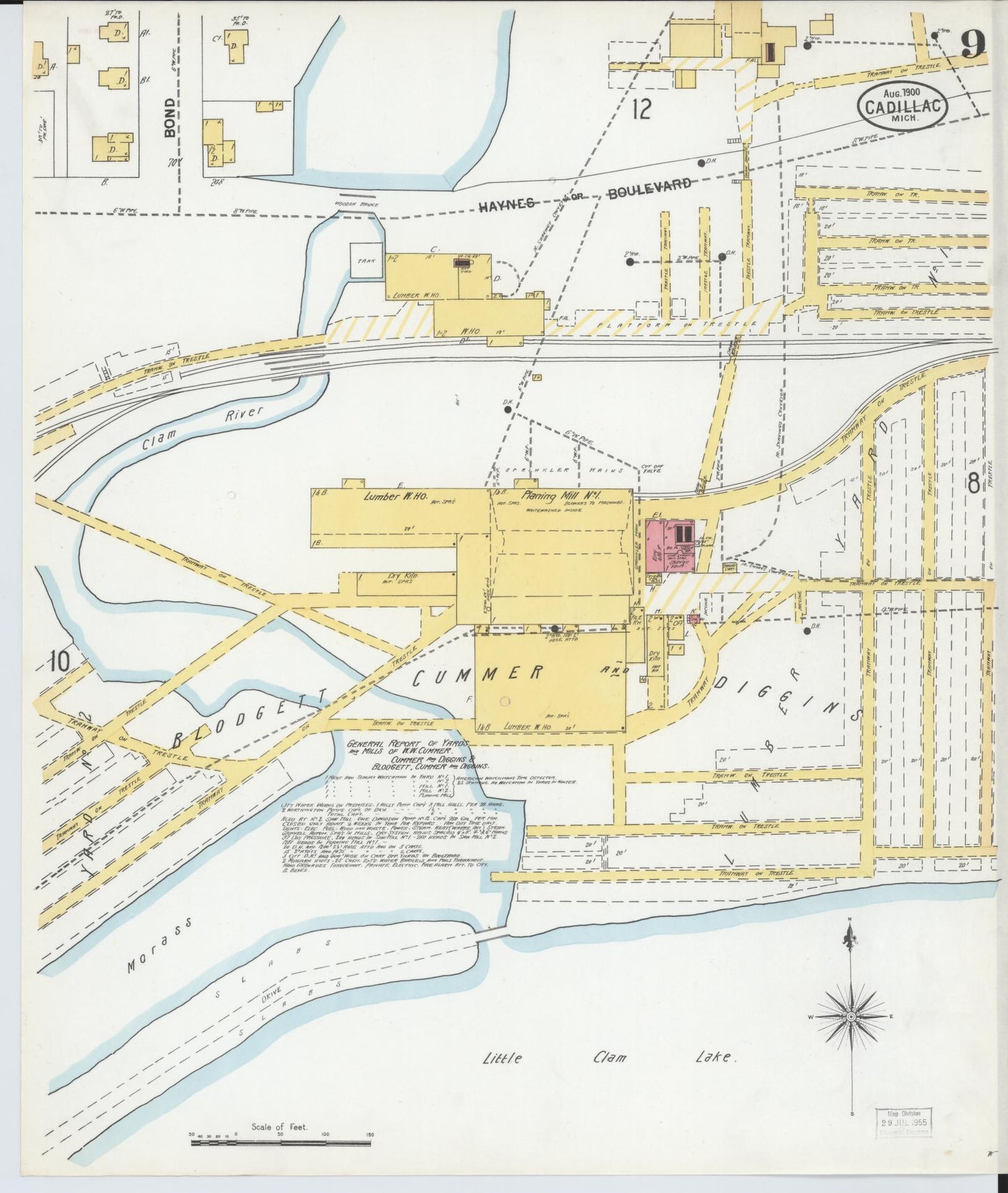 Sanborn Fire Insurance Map from Cadillac, Wexford County, Michigan (1900), Sheet #0009 - Historic Sanborn Fire Insurance Map Print, vintage old map wall art, antique decor, genealogy gift, Michigan Michigan map