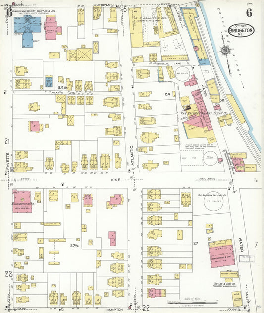 Sanborn Fire Insurance Map from Bridgeton, Cumberland County, New Jersey (1923), Sheet #0006 - Historic Sanborn Fire Insurance Map Print, vintage old map wall art, antique decor, genealogy gift, New Jersey New Jersey map