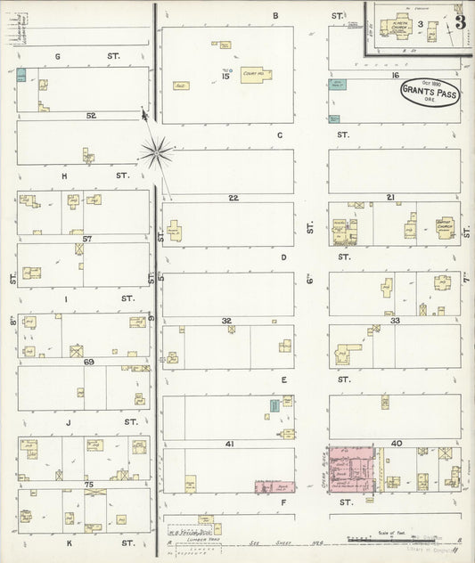 Sanborn Fire Insurance Map from Grants Pass, Josephine County, Oregon (1890), Sheet #0003 - Historic Sanborn Fire Insurance Map Print, vintage old map wall art, antique decor, genealogy gift, Oregon Oregon map