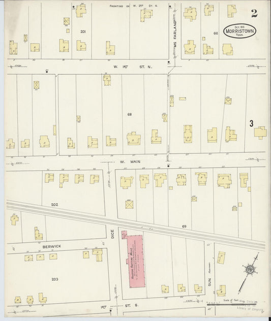 Sanborn Fire Insurance Map from Morristown, Hamblen County, Tennessee (1913), Sheet #0002 - Historic Sanborn Fire Insurance Map Print, vintage old map wall art, antique decor, genealogy gift, Tennessee Tennessee map