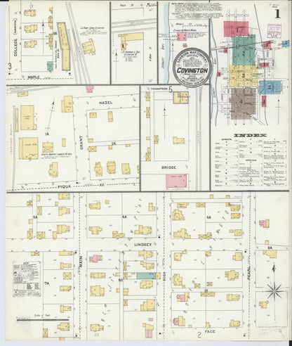 Sanborn Fire Insurance Map from Covington, Miami County, Ohio (1905), Sheet #0001 - Complete Map Set gallery image, historic Sanborn map, vintage wall art, Ohio Ohio