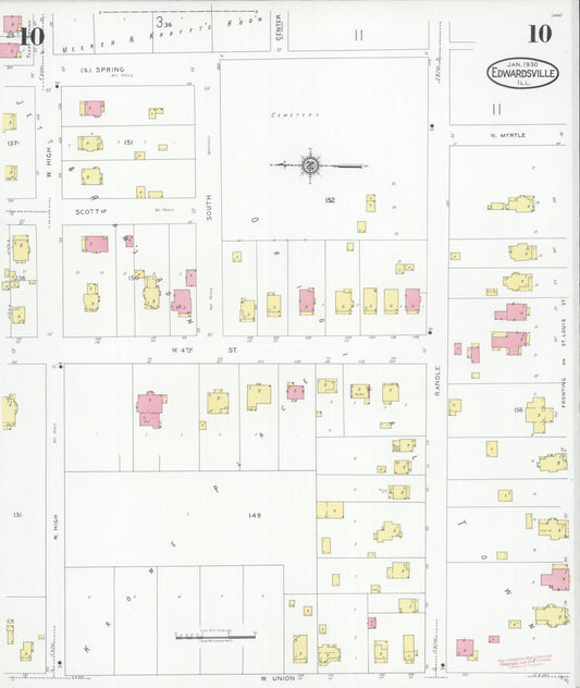 Sanborn Fire Insurance Map from Edwardsville, Madison County, Illinois (1930), Sheet #0010 - Historic Sanborn Fire Insurance Map Print, vintage old map wall art, antique decor, genealogy gift, Illinois Illinois map