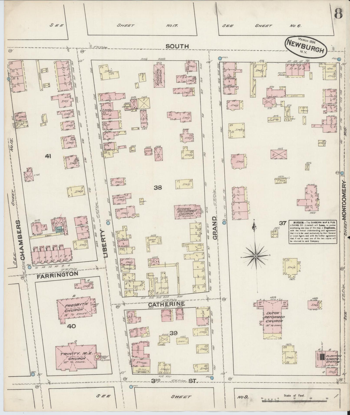 Sanborn Fire Insurance Map from Newburgh, Orange County, New York (1884), Sheet #0008 - Historic Sanborn Fire Insurance Map Print, vintage old map wall art, antique decor, genealogy gift, New York New York map
