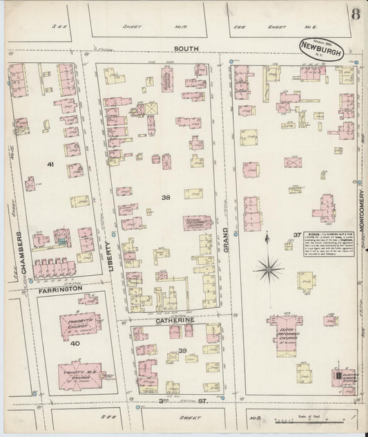 Sanborn Fire Insurance Map from Newburgh, Orange County, New York (1884), Sheet #0008 - Historic Sanborn Fire Insurance Map Print, vintage old map wall art, antique decor, genealogy gift, New York New York map