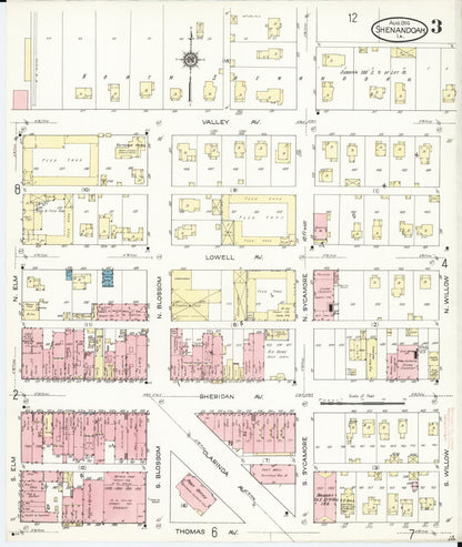 Sanborn Fire Insurance Map from Shenandoah, Page County, Iowa (1914), Sheet #0003 - Historic Sanborn Fire Insurance Map Print, vintage old map wall art