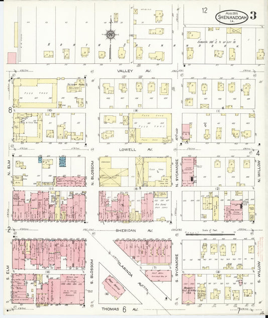 Sanborn Fire Insurance Map from Shenandoah, Page County, Iowa (1914), Sheet #0003 - Historic Sanborn Fire Insurance Map Print, vintage old map wall art