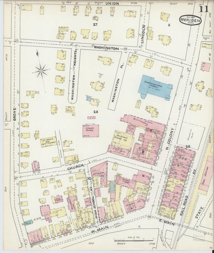 Sanborn Fire Insurance Map from Meriden, New Haven County, Connecticut (1891), Sheet #0011 - Complete Map Set gallery image, historic Sanborn map, vintage wall art, Connecticut Connecticut