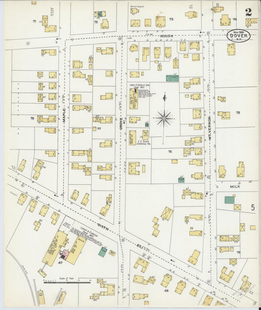 Sanborn Fire Insurance Map from Dover, Strafford County, New Hampshire (1905), Sheet #0002 - Historic Sanborn Fire Insurance Map Print, vintage old map wall art, antique decor, genealogy gift, New Hampshire New Hampshire map