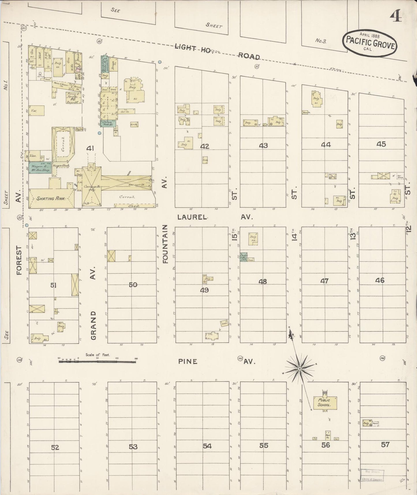 Sanborn Fire Insurance Map from Pacific Grove, Monterey County, California (1888), Sheet #0004 - Complete Map Set gallery image, historic Sanborn map, vintage wall art, California California