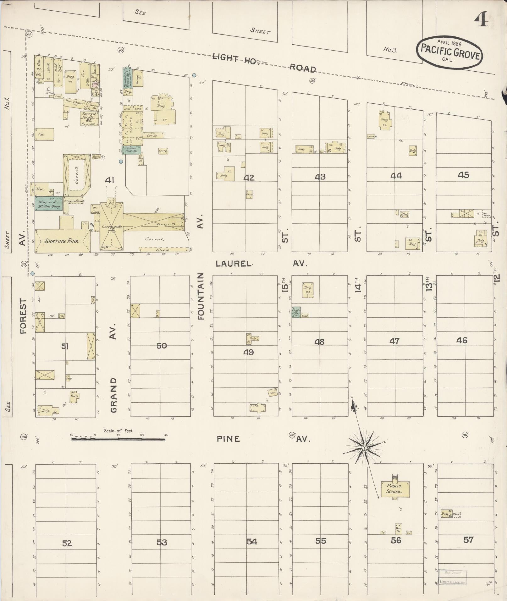 Sanborn Fire Insurance Map from Pacific Grove, Monterey County, California (1888), Sheet #0004 - Complete Map Set gallery image, historic Sanborn map, vintage wall art, California California