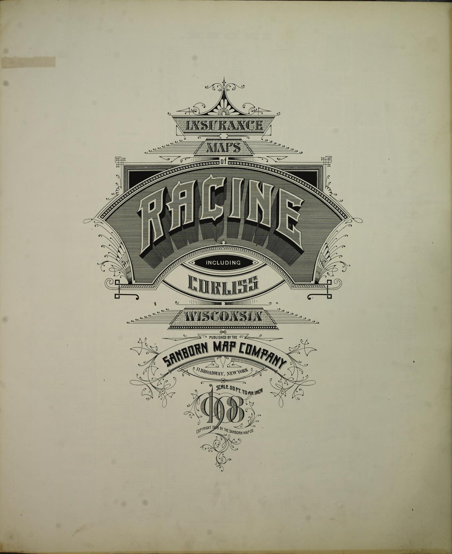 Sanborn Fire Insurance Map from Racine, Racine County, Wisconsin (1908), Sheet #0001 - Historic Sanborn Fire Insurance Map Print, vintage old map wall art, antique decor, genealogy gift, Wisconsin Wisconsin map