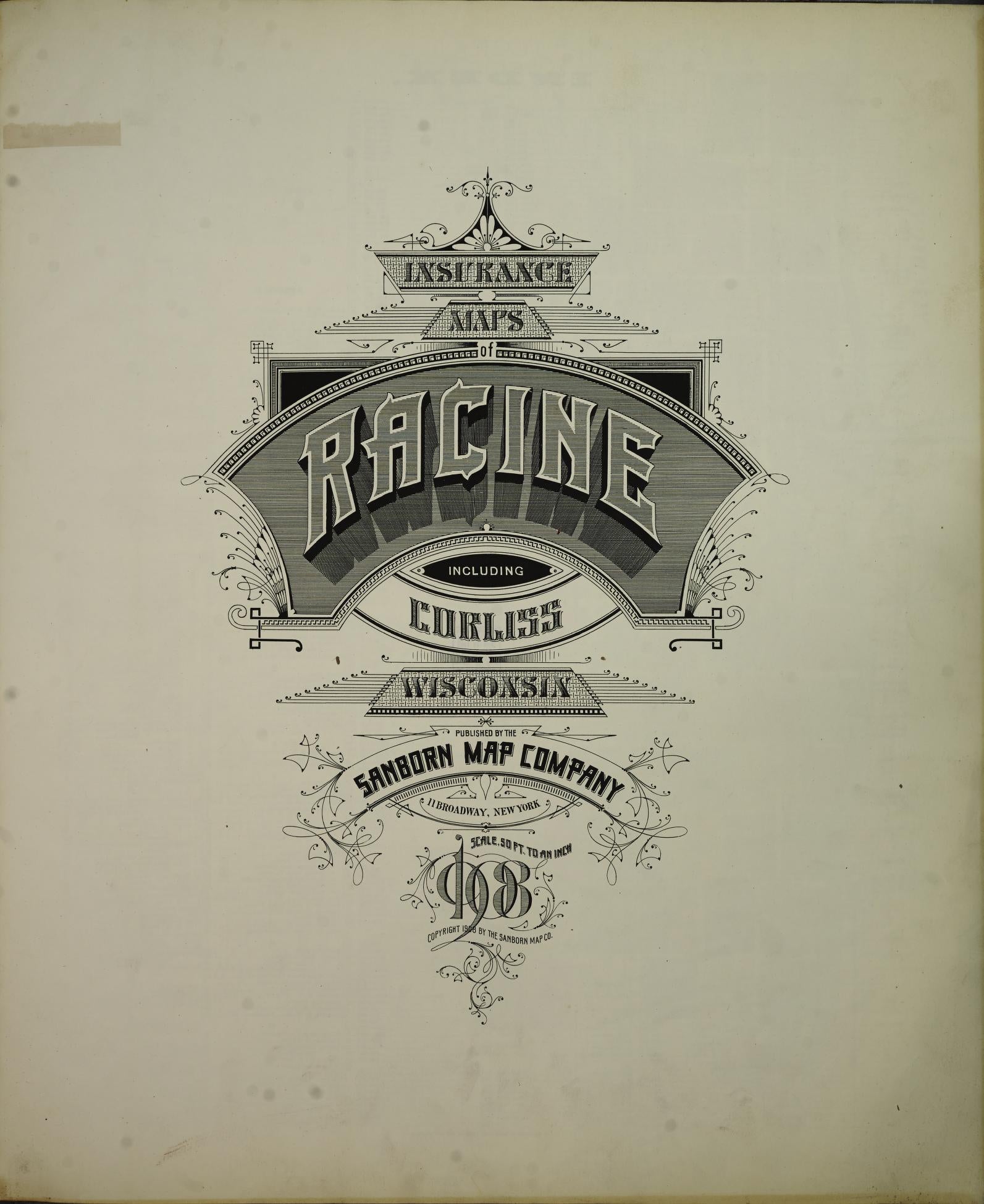 Sanborn Fire Insurance Map from Racine, Racine County, Wisconsin (1908), Sheet #0001 - Historic Sanborn Fire Insurance Map Print, vintage old map wall art, antique decor, genealogy gift, Wisconsin Wisconsin map