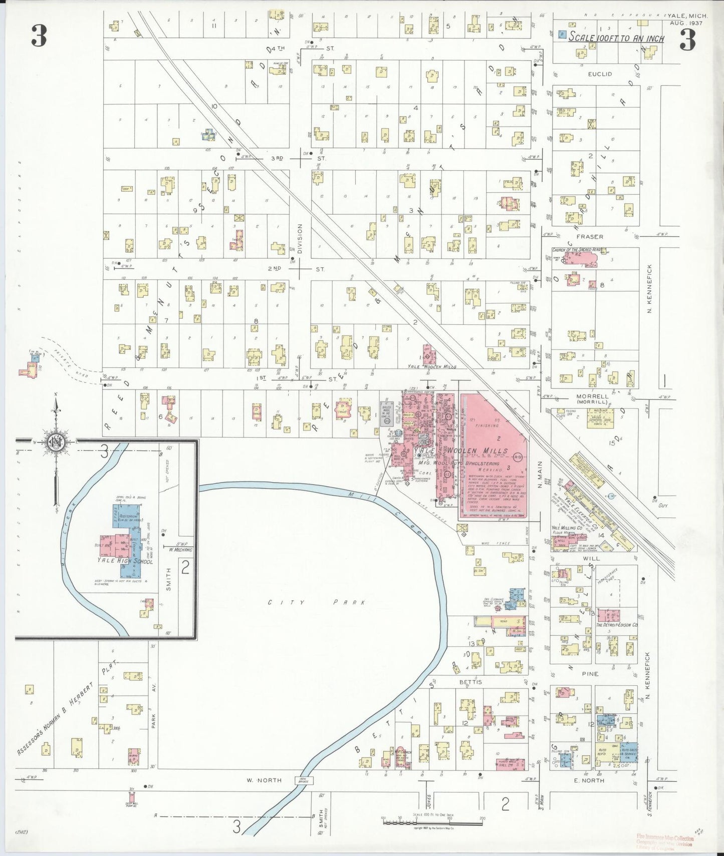 Sanborn Fire Insurance Map from Yale, Saint Clair County, Michigan (1937), Sheet #0003 - Historic Sanborn Fire Insurance Map Print, vintage old map wall art, antique decor, genealogy gift, Michigan Michigan map