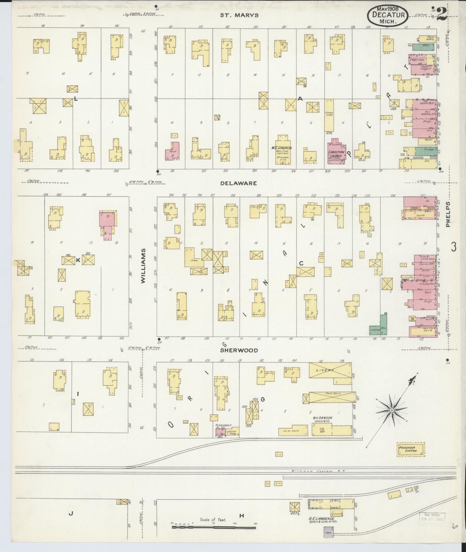 Sanborn Fire Insurance Map from Decatur, Van Buren County, Michigan (1908), Sheet #0002 - Complete Map Set gallery image, historic Sanborn map, vintage wall art, Michigan Michigan