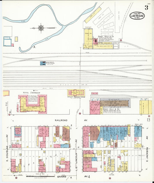 Sanborn Fire Insurance Map from Las Vegas, San Miguel County, New Mexico (1921), Sheet #0003 - Historic Sanborn Fire Insurance Map Print, vintage old map wall art, antique decor, genealogy gift, New Mexico New Mexico map