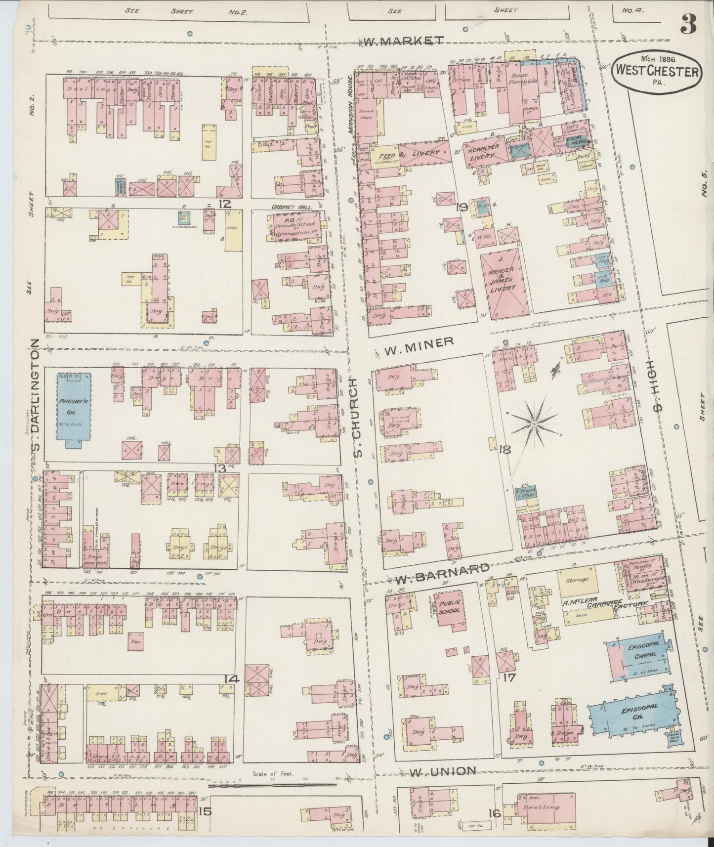 Sanborn Fire Insurance Map from West Chester, Chester County, Pennsylvania (1886), Sheet #0003 - Complete Map Set gallery image, historic Sanborn map, vintage wall art, Pennsylvania Pennsylvania
