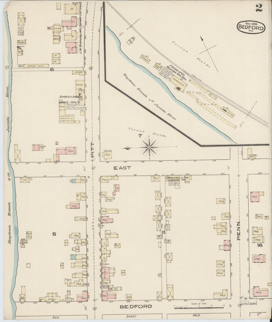 Sanborn Fire Insurance Map from Bedford, Bedford County, Pennsylvania (1885), Sheet #0002 - Historic Sanborn Fire Insurance Map Print, vintage old map wall art, antique decor, genealogy gift, Pennsylvania Pennsylvania map
