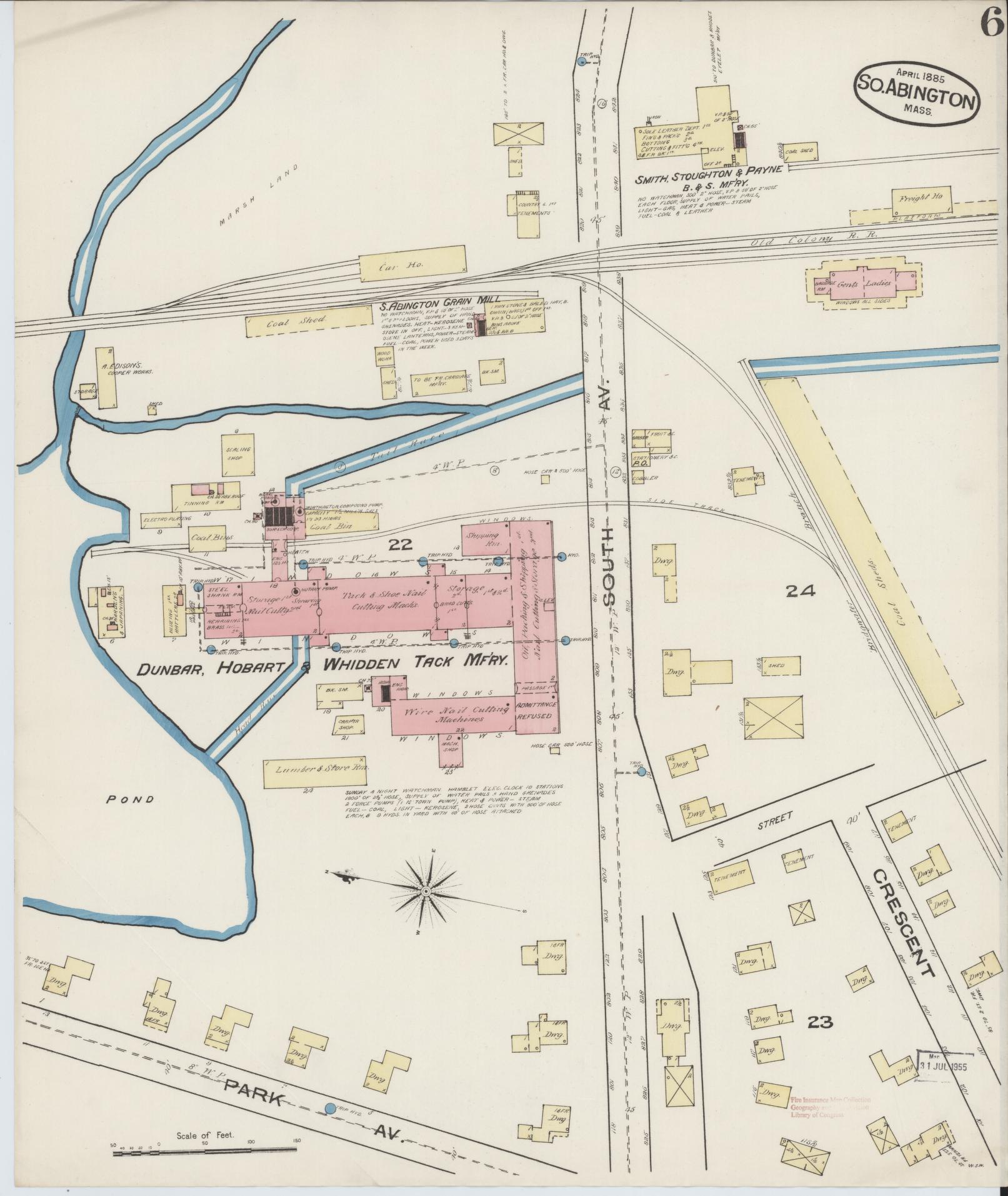 Sanborn Fire Insurance Map from South Abington, Plymouth County, Massachusetts (1885), Sheet #0006 - Complete Map Set gallery image, historic Sanborn map, vintage wall art, Massachusetts Massachusetts