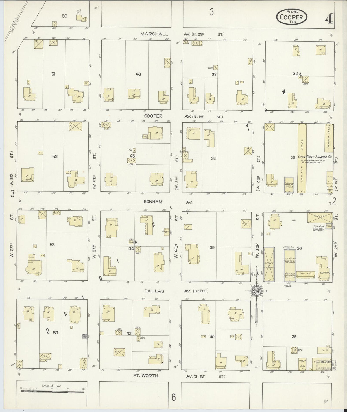 Sanborn Fire Insurance Map from Cooper, Delta County, Texas (1914), Sheet #0004 - Complete Map Set gallery image, historic Sanborn map, vintage wall art, Texas Texas