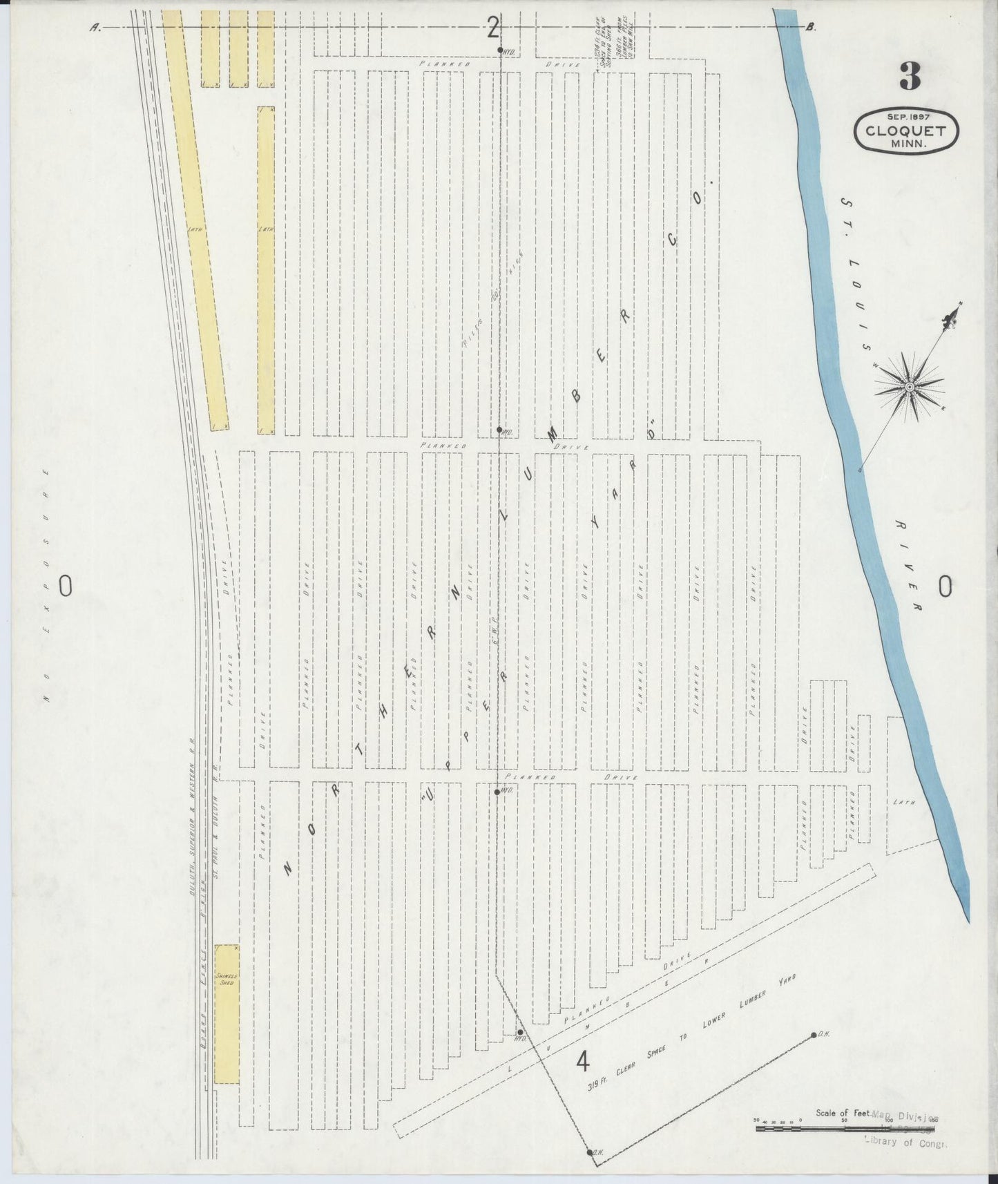 Sanborn Fire Insurance Map from Cloquet, Carlton County, Minnesota (1897), Sheet #0003 - Historic Sanborn Fire Insurance Map Print, vintage old map wall art, antique decor, genealogy gift, Minnesota Minnesota map