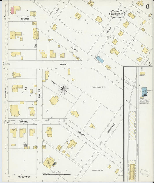 Sanborn Fire Insurance Map from Batesville, Independence County, Arkansas (1901), Sheet #0006 - Historic Sanborn Fire Insurance Map Print, vintage old map wall art, antique decor, genealogy gift, Arkansas Arkansas map