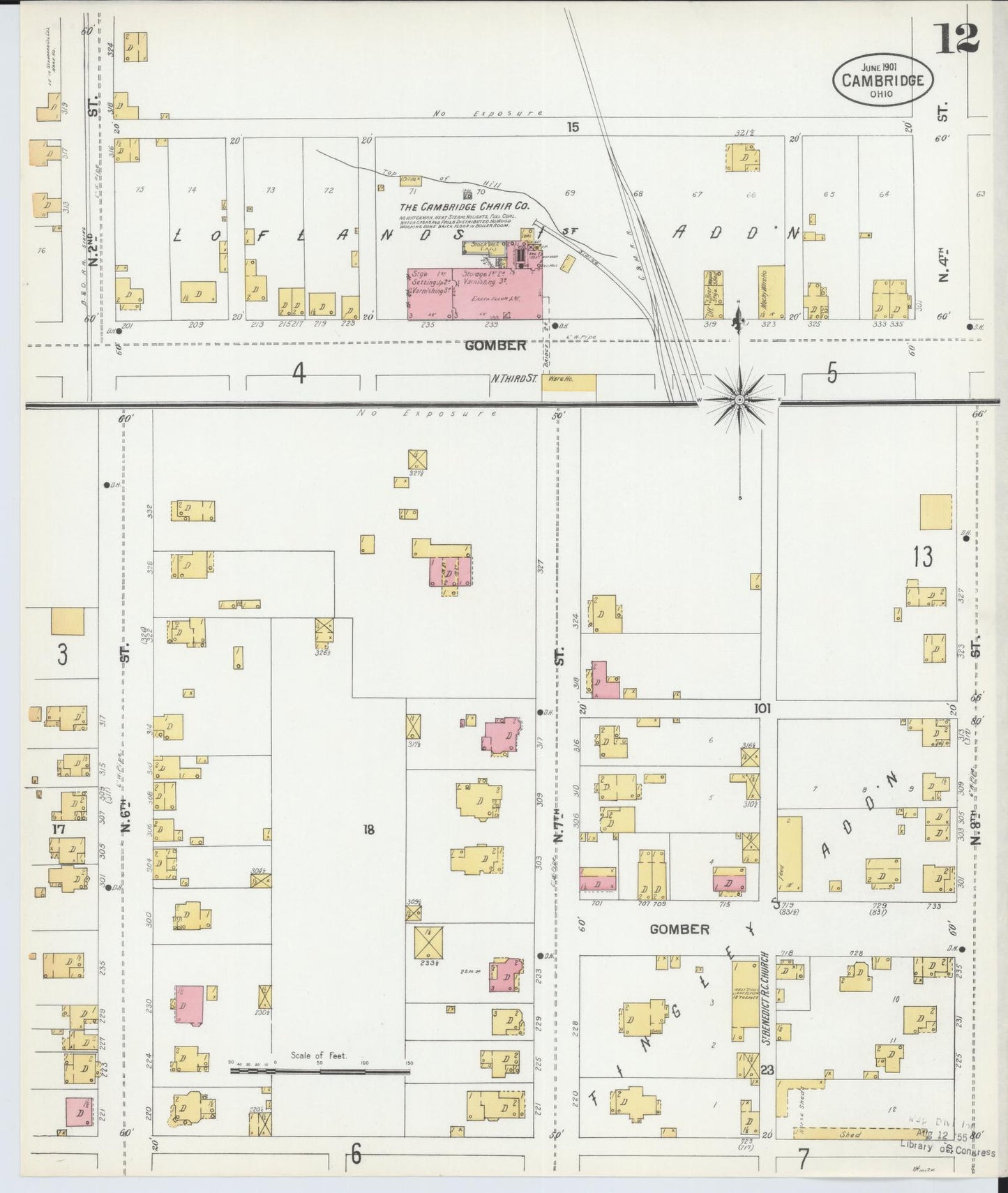 Sanborn Fire Insurance Map from Cambridge, Guernsey County, Ohio (1901), Sheet #0012 - Historic Sanborn Fire Insurance Map Print, vintage old map wall art, antique decor, genealogy gift, Ohio Ohio map