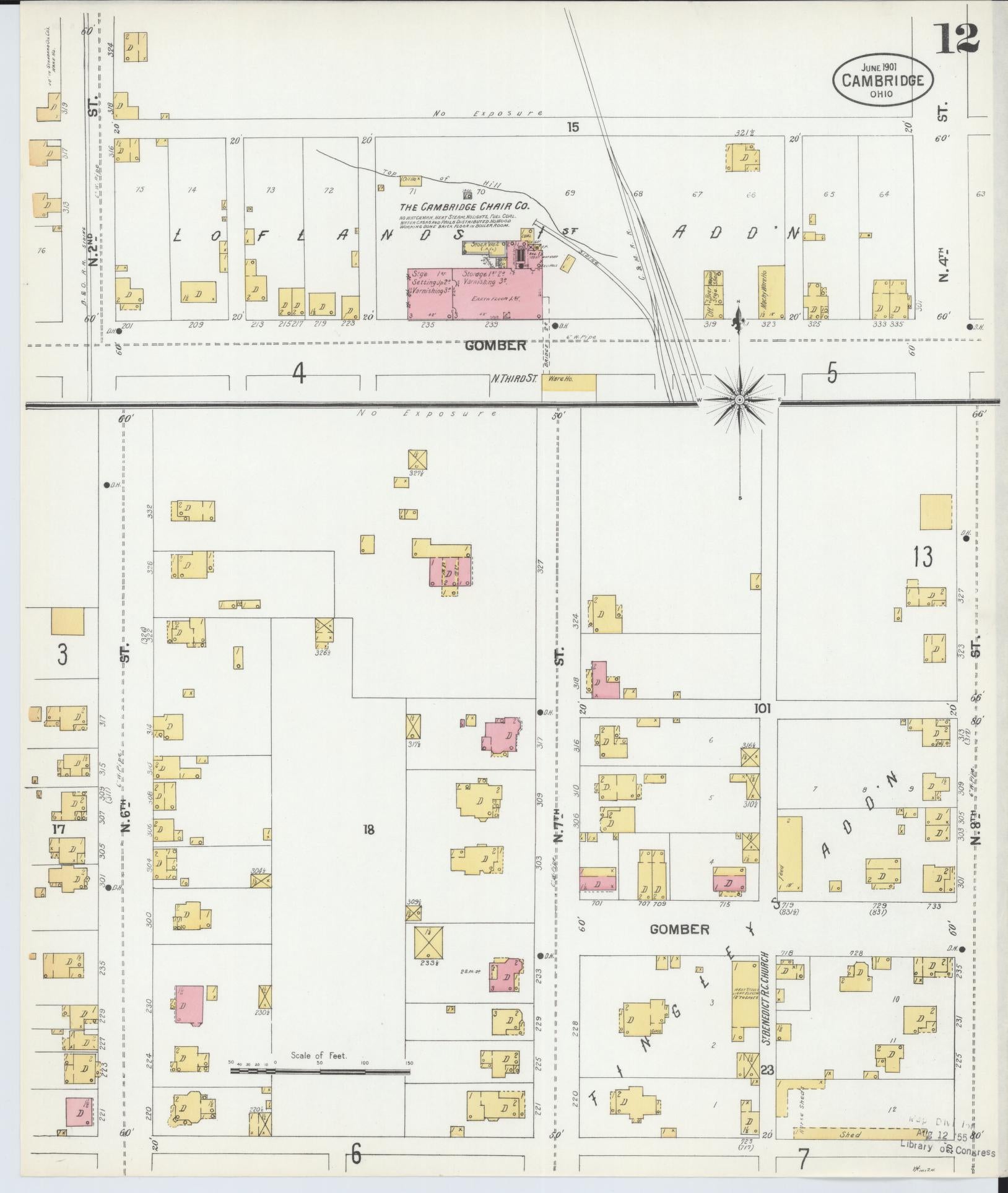 Sanborn Fire Insurance Map from Cambridge, Guernsey County, Ohio (1901), Sheet #0012 - Historic Sanborn Fire Insurance Map Print, vintage old map wall art, antique decor, genealogy gift, Ohio Ohio map