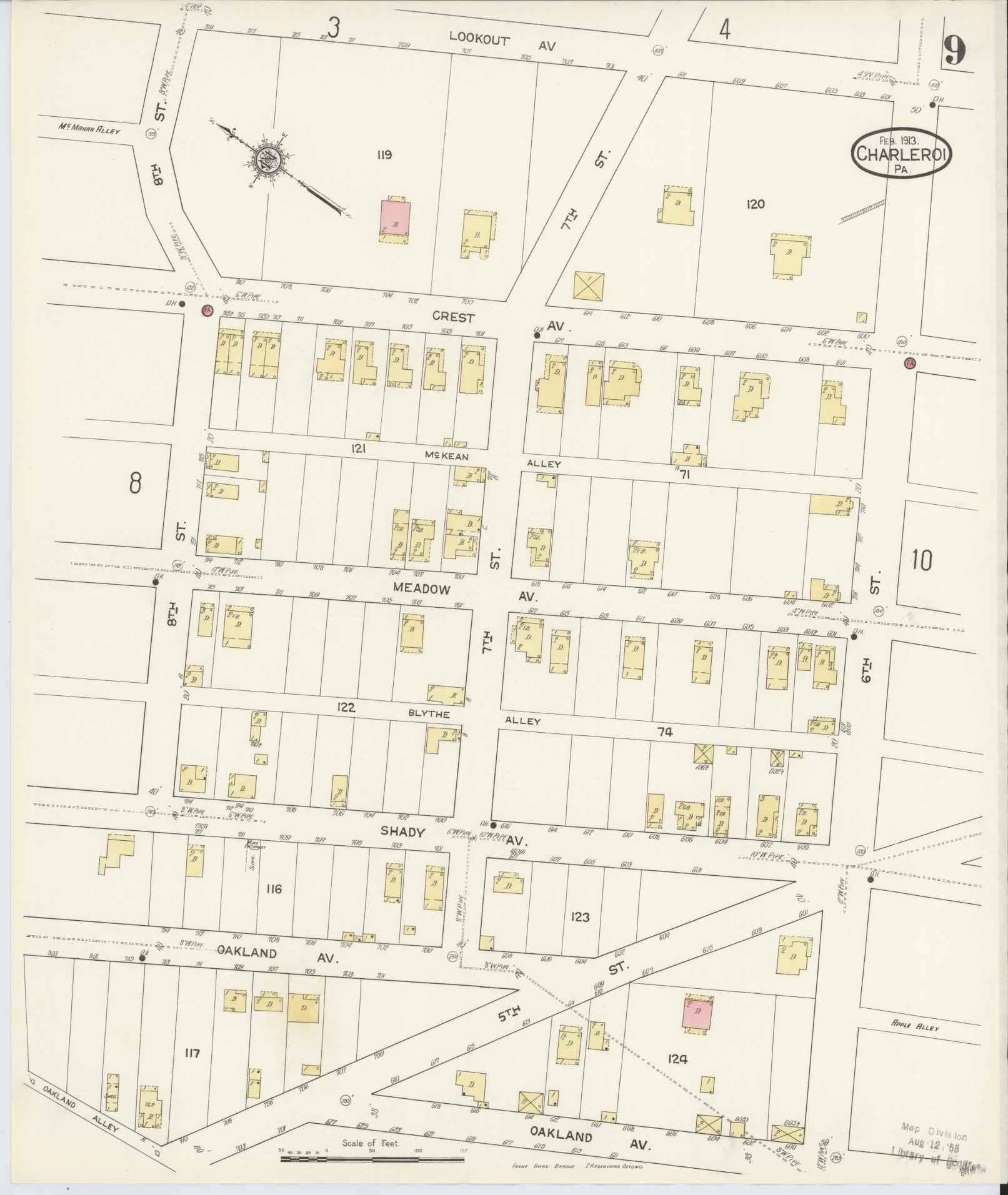 Sanborn Fire Insurance Map from Charleroi, Washington County, Pennsylvania (1913), Sheet #0009 - Historic Sanborn Fire Insurance Map Print, vintage old map wall art, antique decor, genealogy gift, Pennsylvania Pennsylvania map