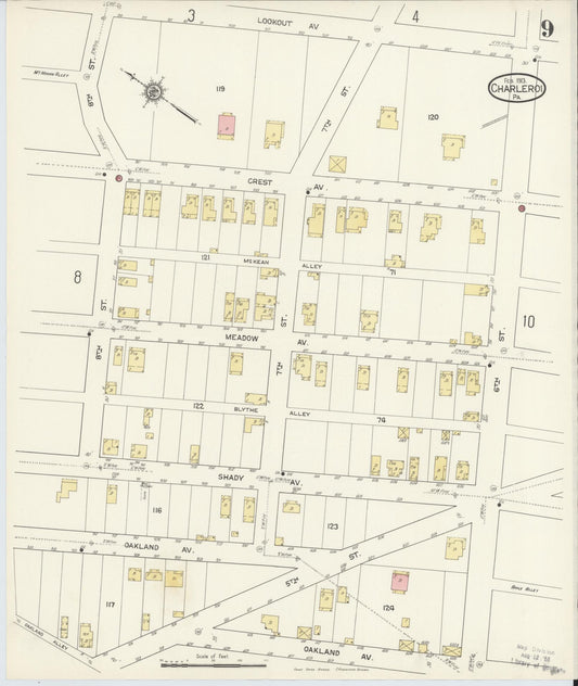 Sanborn Fire Insurance Map from Charleroi, Washington County, Pennsylvania (1913), Sheet #0009 - Historic Sanborn Fire Insurance Map Print, vintage old map wall art, antique decor, genealogy gift, Pennsylvania Pennsylvania map