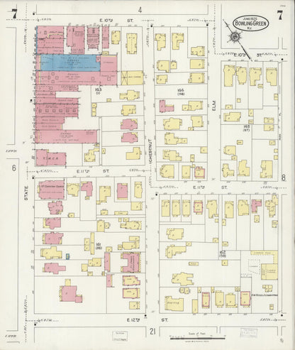 Sanborn Fire Insurance Map from Bowling Green, Warren County, Kentucky (1925), Sheet #0007 - Complete Map Set gallery image, historic Sanborn map, vintage wall art, Kentucky Kentucky
