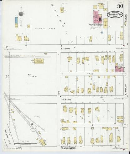 Sanborn Fire Insurance Map from Traverse City, Grand Traverse County, Michigan (1920), Sheet #0030 - Historic Sanborn Fire Insurance Map Print, vintage old map wall art, antique decor, genealogy gift, Michigan Michigan map