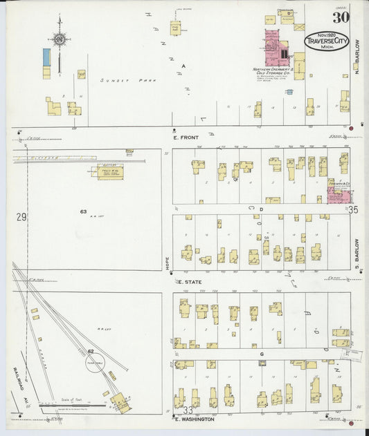 Sanborn Fire Insurance Map from Traverse City, Grand Traverse County, Michigan (1920), Sheet #0030 - Historic Sanborn Fire Insurance Map Print, vintage old map wall art, antique decor, genealogy gift, Michigan Michigan map