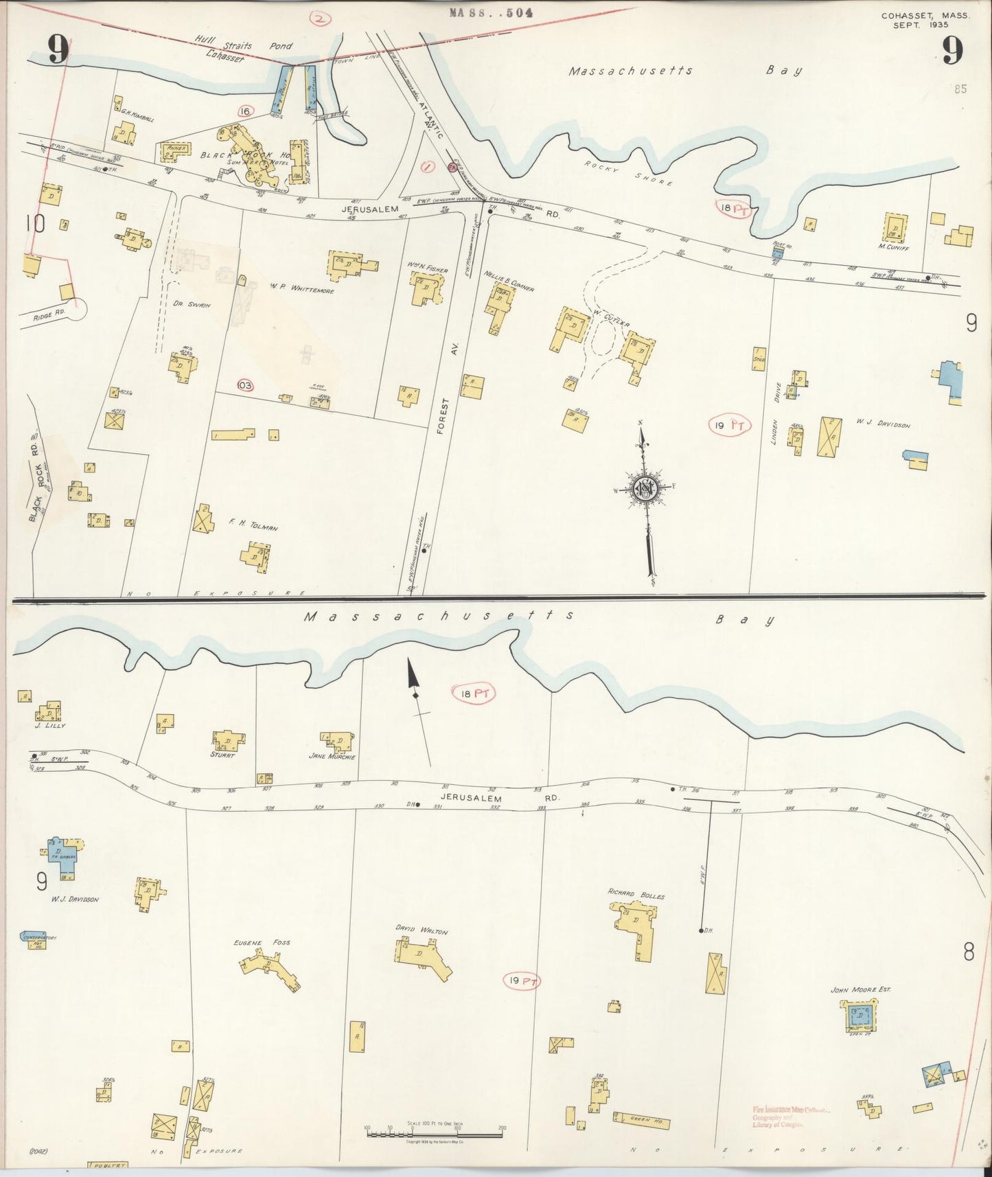 Sanborn Fire Insurance Map from Cohasset, Norfolk County, Massachusetts (1940), Sheet #0009 - Complete Map Set gallery image, historic Sanborn map, vintage wall art, Massachusetts Massachusetts