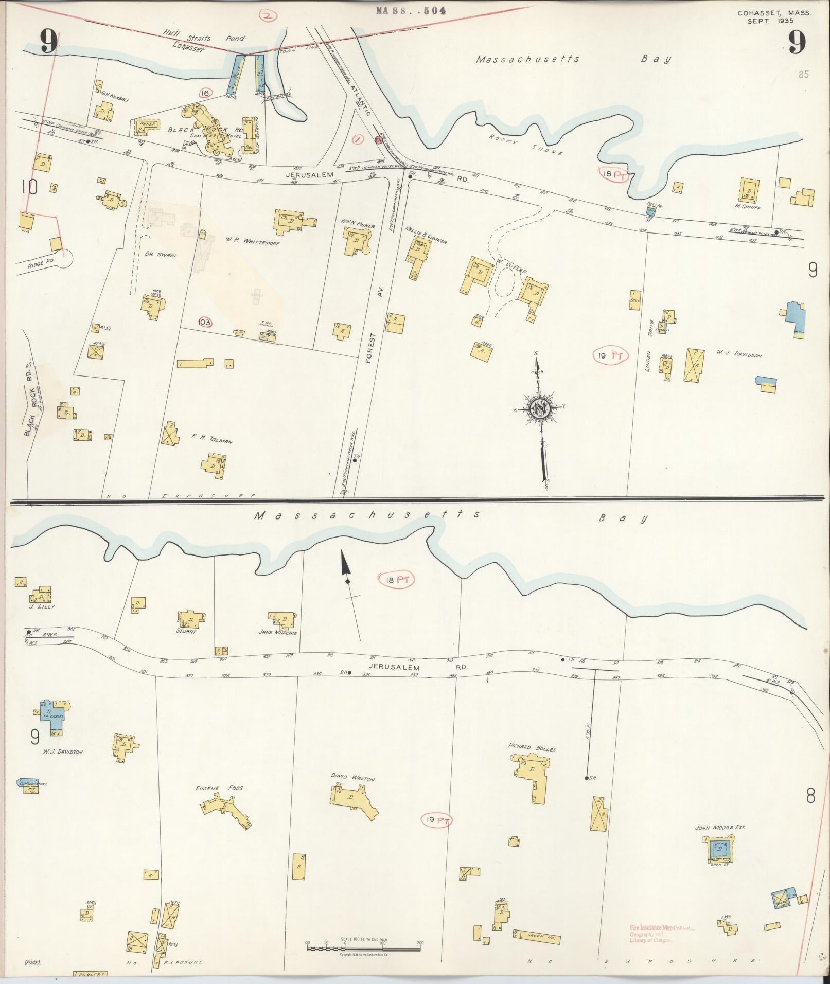 Sanborn Fire Insurance Map from Cohasset, Norfolk County, Massachusetts (1940), Sheet #0009 - Complete Map Set gallery image, historic Sanborn map, vintage wall art, Massachusetts Massachusetts