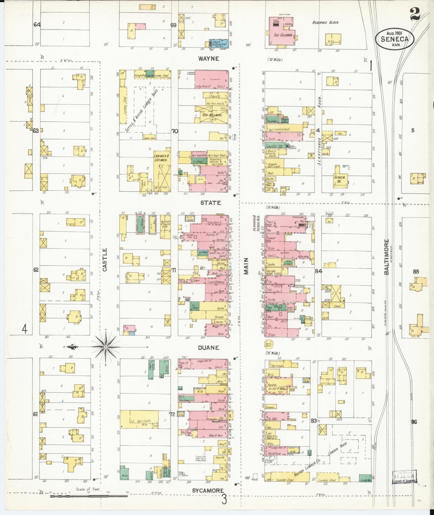 Sanborn Fire Insurance Map from Seneca, Nemaha County, Kansas (1901), Sheet #0002 - Complete Map Set gallery image, historic Sanborn map, vintage wall art, Kansas Kansas