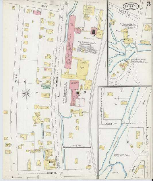 Sanborn Fire Insurance Map from Bristol, Hartford County, Connecticut (1895), Sheet #0003 - Historic Sanborn Fire Insurance Map Print, vintage old map wall art, antique decor, genealogy gift, Connecticut Connecticut map