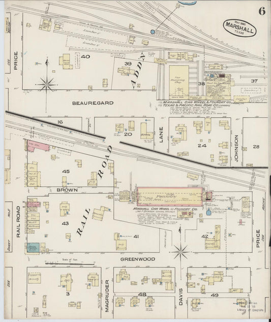 Sanborn Fire Insurance Map from Marshall, Harrison County, Texas (1885), Sheet #0006 - Historic Sanborn Fire Insurance Map Print, vintage old map wall art, antique decor, genealogy gift, Texas Texas map