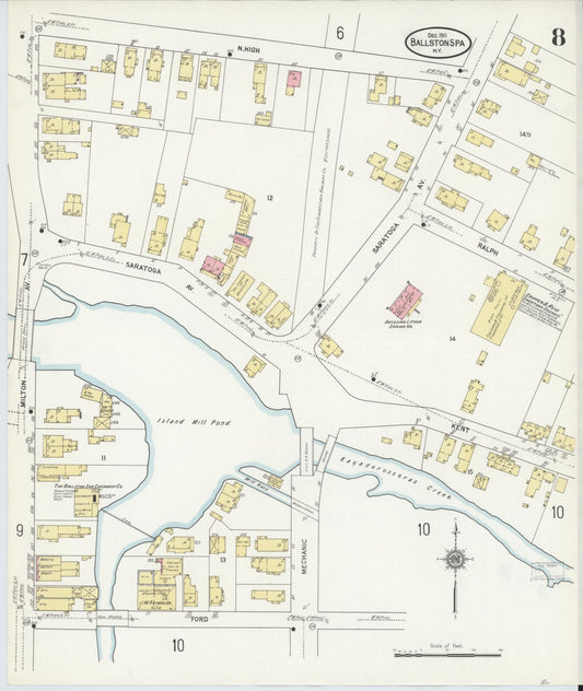 Sanborn Fire Insurance Map from Ballston Spa, Saratoga County, New York (1911), Sheet #0008 - Historic Sanborn Fire Insurance Map Print, vintage old map wall art, antique decor, genealogy gift, New York New York map