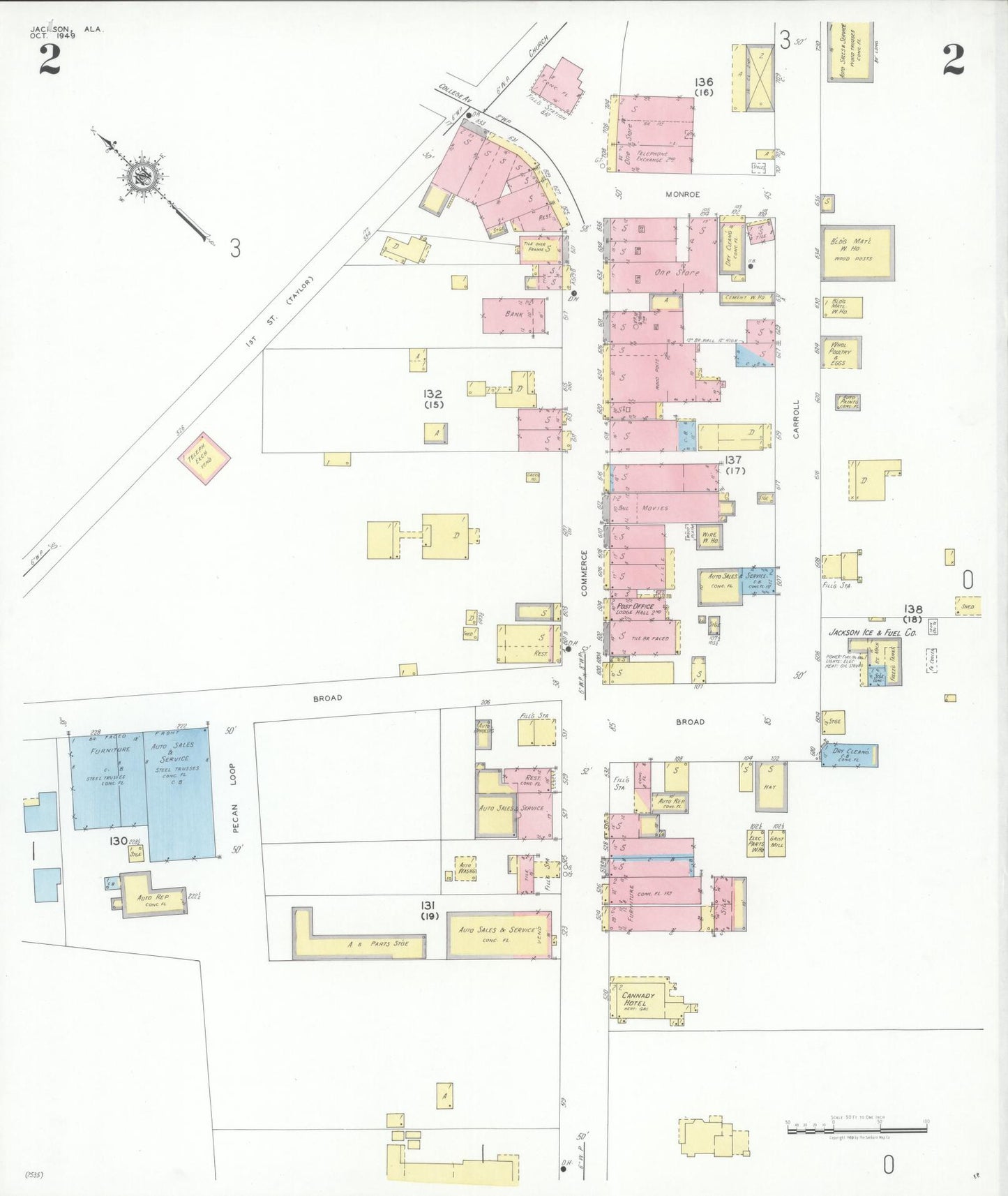 Sanborn Fire Insurance Map from Jackson, Clarke County, Alabama (1949), Sheet #0002 - Historic Sanborn Fire Insurance Map Print, vintage old map wall art, antique decor, genealogy gift, Alabama Alabama map