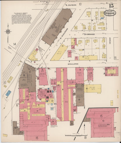 Sanborn Fire Insurance Map from Dowagiac, Cass County, Michigan (1922), Sheet #0015 - Complete Map Set gallery image, historic Sanborn map, vintage wall art, Michigan Michigan