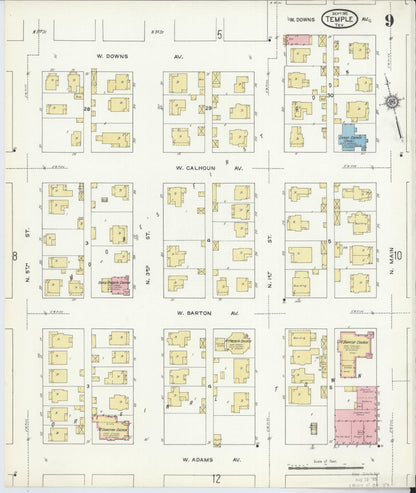 Sanborn Fire Insurance Map from Temple, Bell County, Texas (1915), Sheet #0009 - Historic Sanborn Fire Insurance Map Print, vintage old map wall art, antique decor, genealogy gift, Texas Texas map