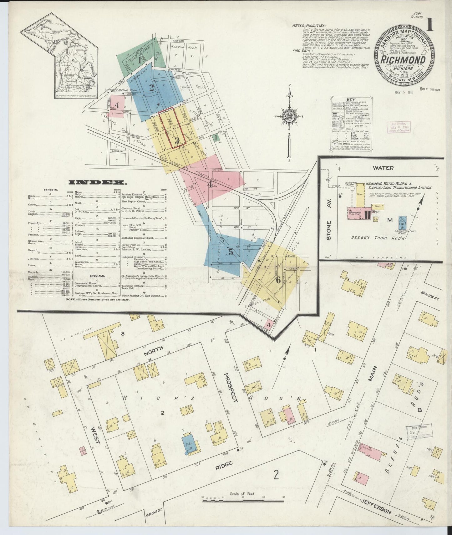 Sanborn Fire Insurance Map from Richmond, Macomb County, Michigan (1913), Sheet #0001 - Complete Map Set gallery image, historic Sanborn map, vintage wall art, Michigan Michigan