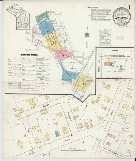 Sanborn Fire Insurance Map from Richmond, Macomb County, Michigan (1913), Sheet #0001 - Complete Map Set gallery image, historic Sanborn map, vintage wall art, Michigan Michigan