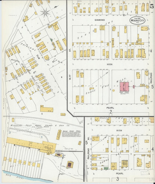 Sanborn Fire Insurance Map from Mound City, Pulaski County, Illinois (1900), Sheet #0005 - Historic Sanborn Fire Insurance Map Print, vintage old map wall art, antique decor, genealogy gift, Illinois Illinois map