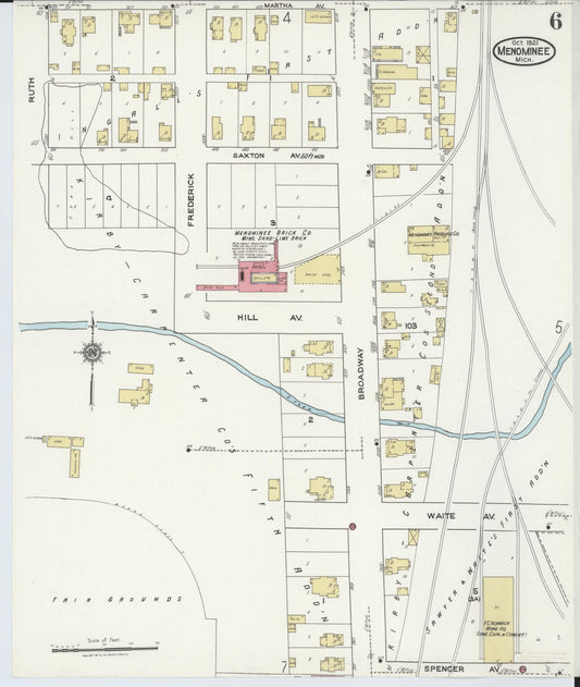 Sanborn Fire Insurance Map from Menominee, Menominee County, Michigan (1921), Sheet #0006 - Historic Sanborn Fire Insurance Map Print, vintage old map wall art, antique decor, genealogy gift, Michigan Michigan map