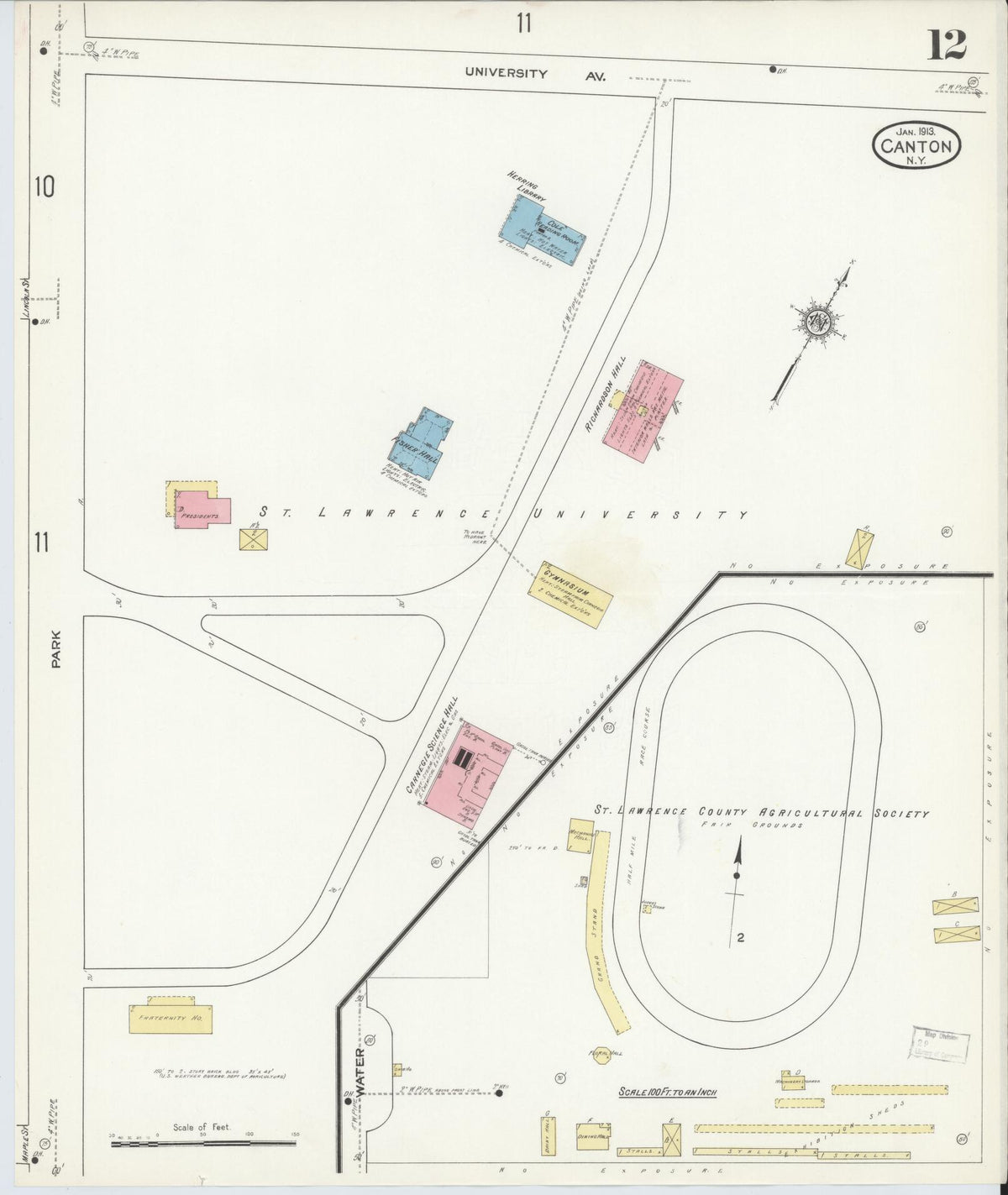 Sanborn Fire Insurance Map from Canton, St. Lawrence County, New York (1913), Sheet #0012 - Complete Map Set gallery image, historic Sanborn map, vintage wall art, New York New York