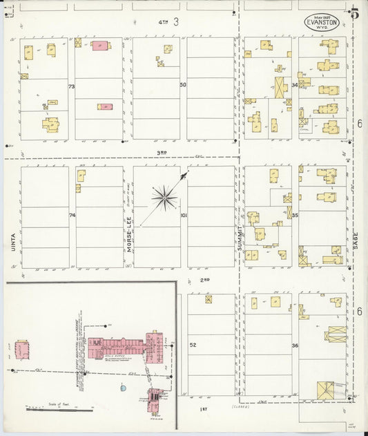 Sanborn Fire Insurance Map from Evanston, Uinta County, Wyoming (1907), Sheet #0005 - Historic Sanborn Fire Insurance Map Print, vintage old map wall art, antique decor, genealogy gift, Wyoming Wyoming map