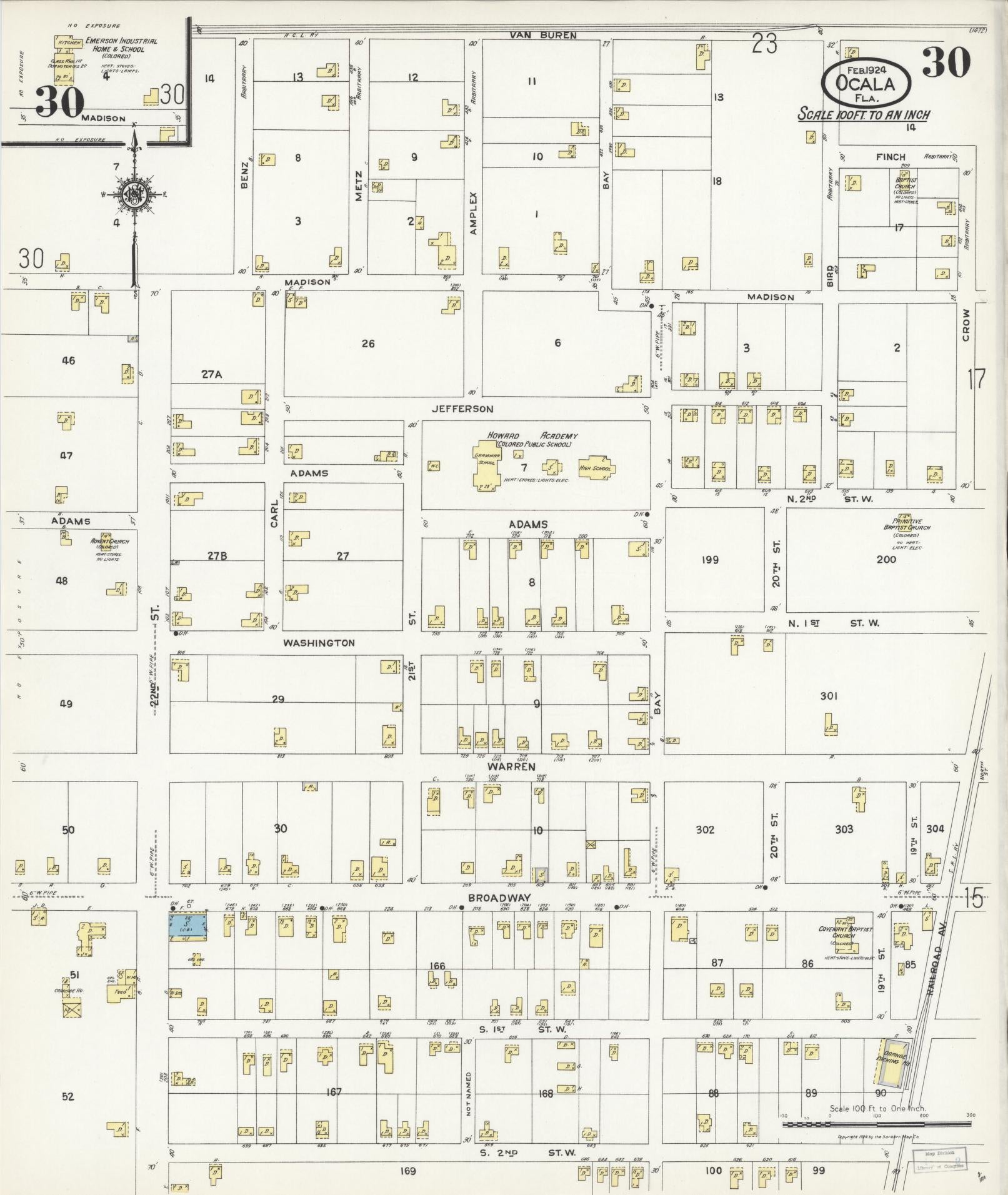 Sanborn Fire Insurance Map from Ocala, Marion County, Florida (1924), Sheet #0030 - Complete Map Set gallery image, historic Sanborn map, vintage wall art, Florida Florida
