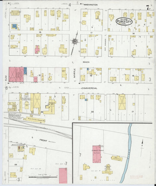 Sanborn Fire Insurance Map from Pierce City, Lawrence County, Missouri (1918), Sheet #0007 - Historic Sanborn Fire Insurance Map Print, vintage old map wall art, antique decor, genealogy gift, Missouri Missouri map