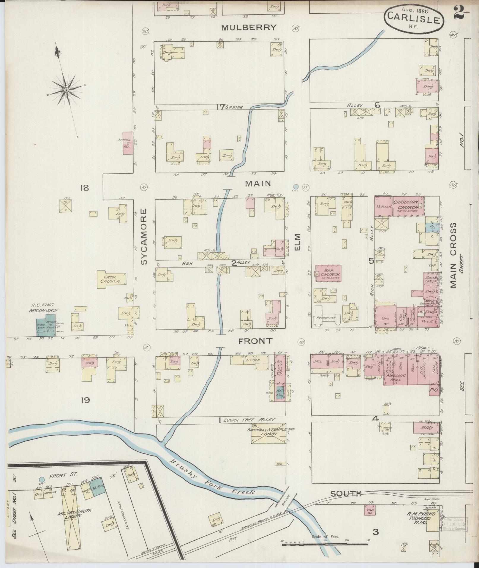 Sanborn Fire Insurance Map from Carlisle, Nicholas County, Kentucky (1886), Sheet #0002 - Complete Map Set gallery image, historic Sanborn map, vintage wall art, Kentucky Kentucky
